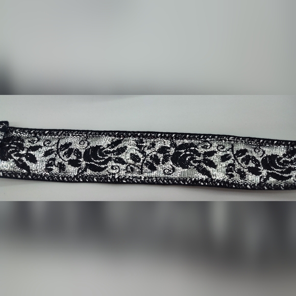 Vintage Japanese Black Silver Rose Jacquard Ribbon 1.25 Luxury Trim Two (2) Yard - Picture 4 of 5